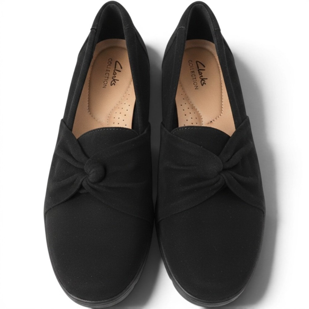 Clarks Collection Womens Black Twist Knot Slip On Comfort Shoes Loafers Size 10